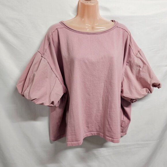 We The Free Relaxed Boxy Top Blouse Women Size M Rose Pink Balloon Sleeve - Picture 10 of 13